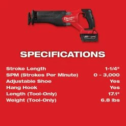 Tools & Equipment Milwaukee 2821-22 M18 FUEL 18V SAWZALL Cordless Reciprocating Saw Kit - 2/XC5.0