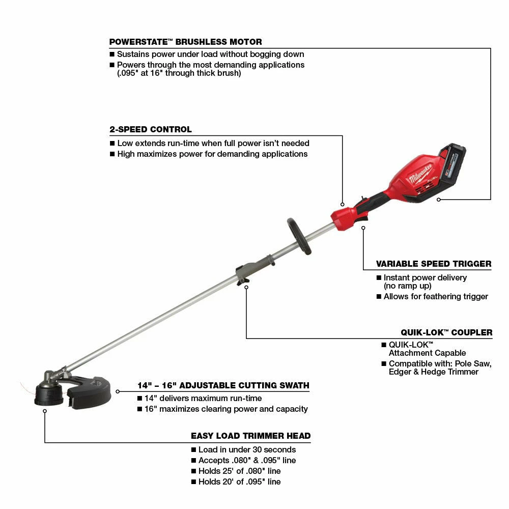 Lawn & Outdoor Power Milwaukee 2825-21E M18 FUEL Cordless String Trimmer / Edger Attachment Combo 11 Lawn & Outdoor Power Milwaukee 2825-21E M18 FUEL Cordless String Trimmer / Edger Attachment Combo