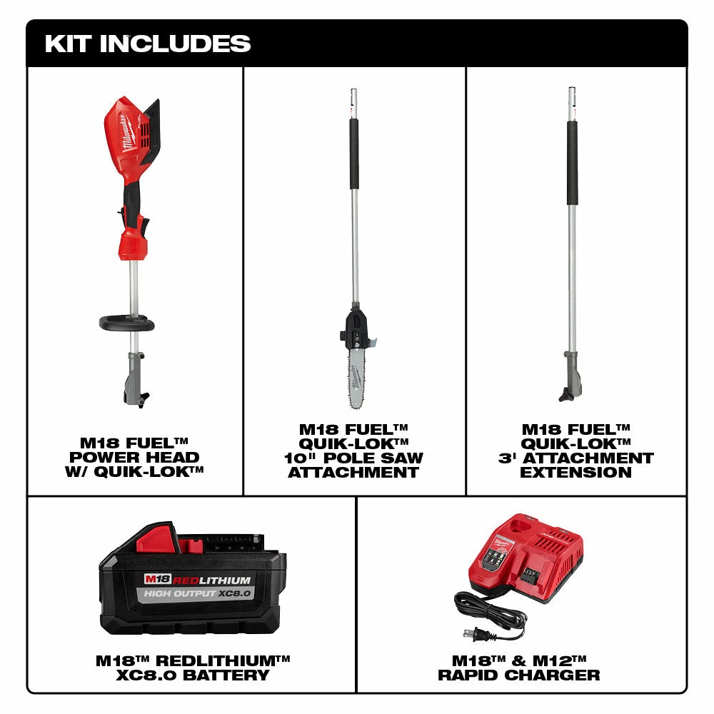 Lawn & Outdoor Power Milwaukee 2825-21PS M18 FUEL 18V 10-Inch QUIK-LOK Cordless Pole Saw Kit 4 Lawn & Outdoor Power Milwaukee 2825-21PS M18 FUEL 18V 10-Inch QUIK-LOK Cordless Pole Saw Kit