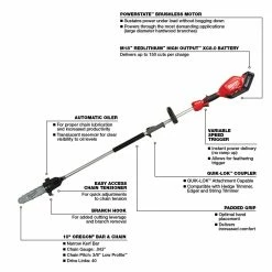 Lawn & Outdoor Power Milwaukee 2825-21PS M18 FUEL 18V 10-Inch QUIK-LOK Cordless Pole Saw Kit 26 Lawn & Outdoor Power Milwaukee 2825-21PS M18 FUEL 18V 10-Inch QUIK-LOK Cordless Pole Saw Kit