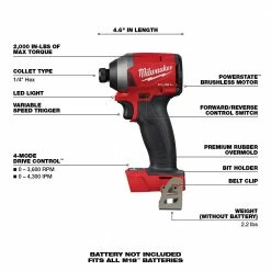Milwaukee 2853-20 M18 FUEL 18V 1/4-Inch Cordless HEX Impact Driver - Bare Tool