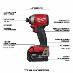 Tools & Equipment Milwaukee 2853-22 M18 FUEL 18V 1/4-Inch HEX Cordless Impact Driver Kit