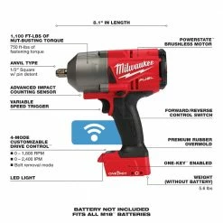 Milwaukee 2862-20 M18 FUEL 18V 1/2-Inch Pin Detent Impact Wrench - Bare Tool Tools & Equipment