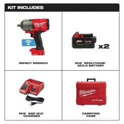Milwaukee 2862-22 M18 FUEL 18V 1/2-Inch Pin Detent High Torque Impact Wrench Kit