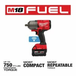 Milwaukee 2862-22 M18 FUEL 18V 1/2-Inch Pin Detent High Torque Impact Wrench Kit