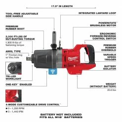 Tools & Equipment Milwaukee 2868-20 M18 FUEL 18V 1" D-Handle High Torque Impact Wrench - Bare Tool 20 Tools & Equipment Milwaukee 2868-20 M18 FUEL 18V 1