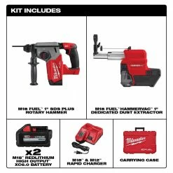 Milwaukee 2912-22DE M18 FUEL 18V 1" SDS Plus Rotary Hammer Dust Extractor Kit Tools & Equipment