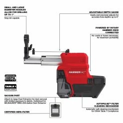 Milwaukee 2912-DE M18 FUEL HAMMERVAC 1" Dedicated Dust Extractor - Bare Tool 16 Milwaukee 2912-DE M18 FUEL HAMMERVAC 1