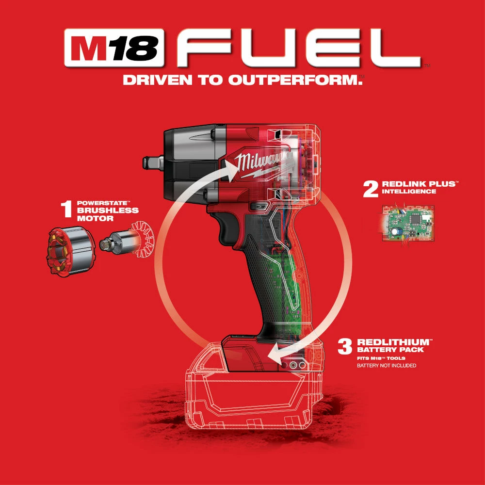 Milwaukee 2960-20 M18 FUEL 18V 3/8" Cordless Mid-Torque Impact Wrench -Bare Tool 8 Milwaukee 2960-20 M18 FUEL 18V 3/8" Cordless Mid-Torque Impact Wrench -Bare Tool