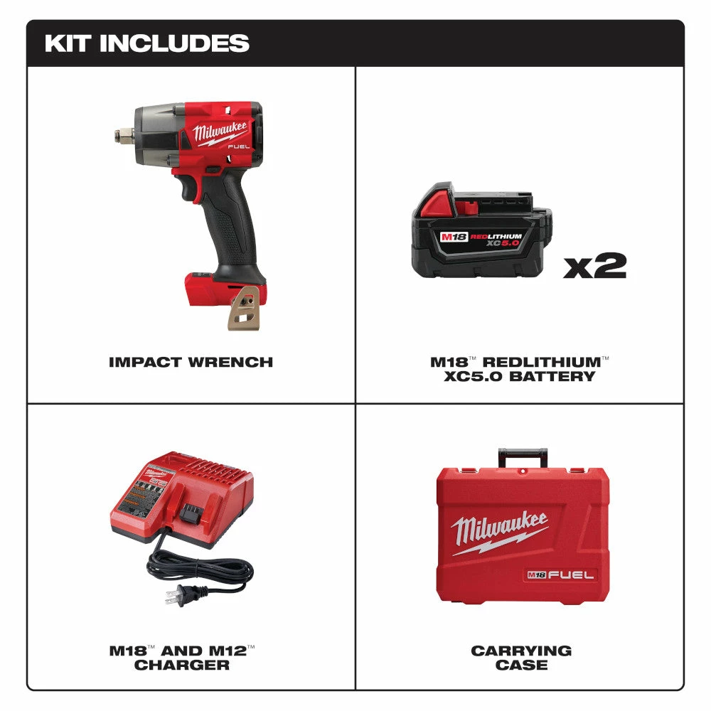 Tools & Equipment Milwaukee 2962-22 M18 FUEL 18V 1/2" Cordless Li-Ion Mid-Torque Impact Wrench Kit 4 Tools & Equipment Milwaukee 2962-22 M18 FUEL 18V 1/2" Cordless Li-Ion Mid-Torque Impact Wrench Kit