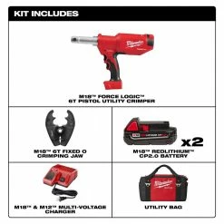 Milwaukee 2977-22O M18 18V Force Logic 6T Pistol Utility Crimper W/ O-D3 Jaw Tools & Equipment