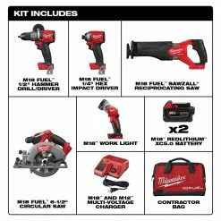 Tools & Equipment Milwaukee 2998-25 M18 FUEL 18V Lithium-Ion Brushless Cordless Combo Kit - 5 PC