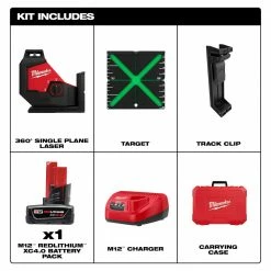 Milwaukee 3631-21 M12 360 Degree Green Beam Single Plane Laser Kit