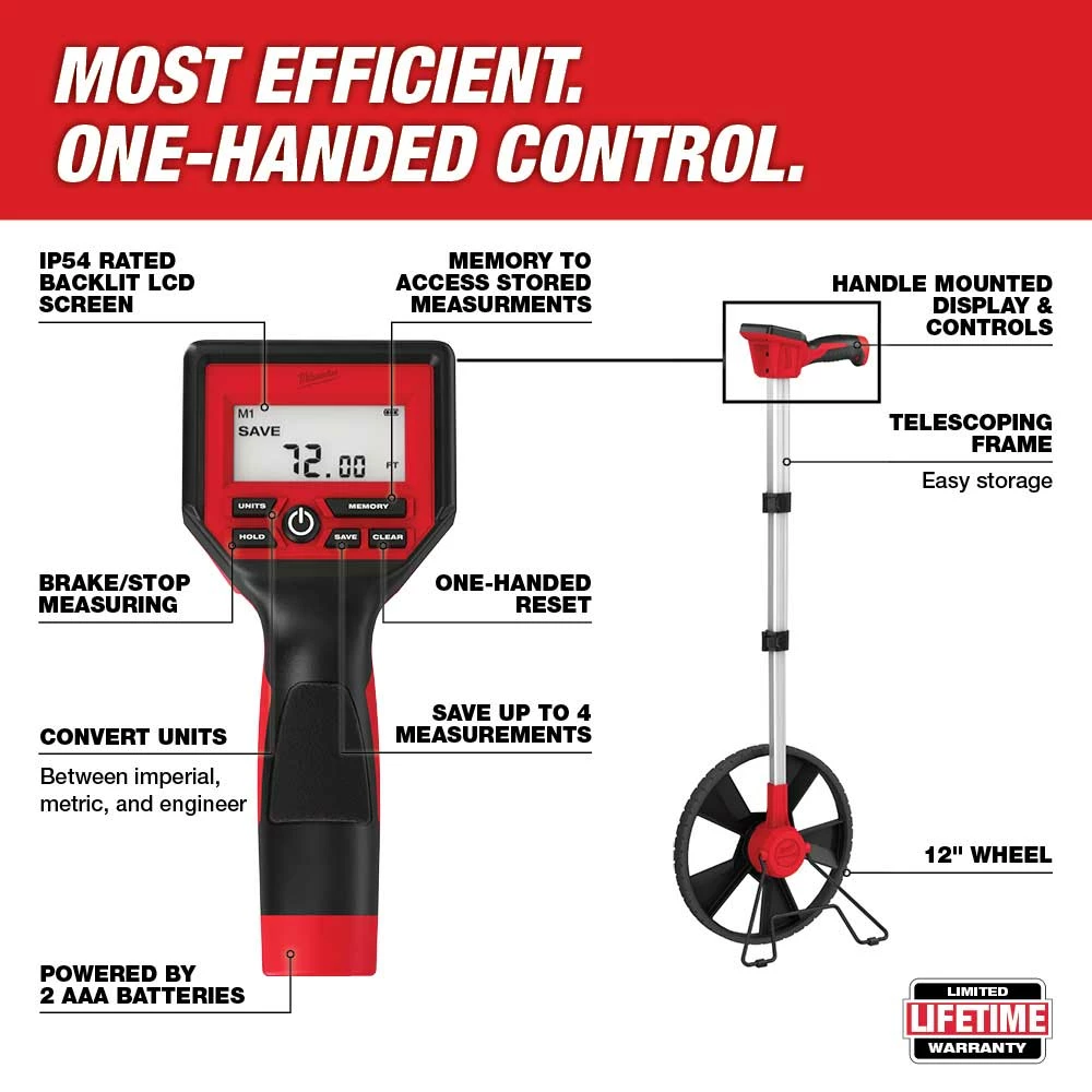 Milwaukee 48-22-5112 12" Digital Measuring Wheel W/ IP54 Backlit Screen Tools & Equipment 4 Milwaukee 48-22-5112 12" Digital Measuring Wheel W/ IP54 Backlit Screen Tools & Equipment