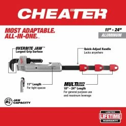 Tools & Equipment Milwaukee 48-22-7318 CHEATER Aluminum Adaptable Pipe Wrench W/ Multi Length