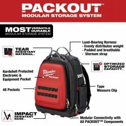 Milwaukee 48-22-8301 48-Pocket Tear-Resistant PACKOUT Modular Storage Backpack Tools & Equipment