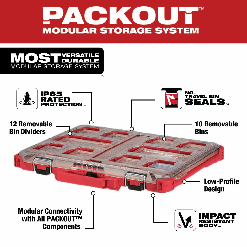 Milwaukee 48-22-8431 10-Compartment Durable PACKOUT Low-Profile Tool Organizer 4 Milwaukee 48-22-8431 10-Compartment Durable PACKOUT Low-Profile Tool Organizer