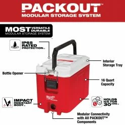 Tools & Equipment Milwaukee 48-22-8460 PACKOUT 16 Quart Hard Sided Impact Resistant Compact Cooler