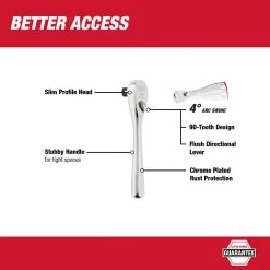 Milwaukee 48-22-9036 3/8” Drive 5" Ratchet Chrome Plated W/ Stubby Handle Tools & Equipment