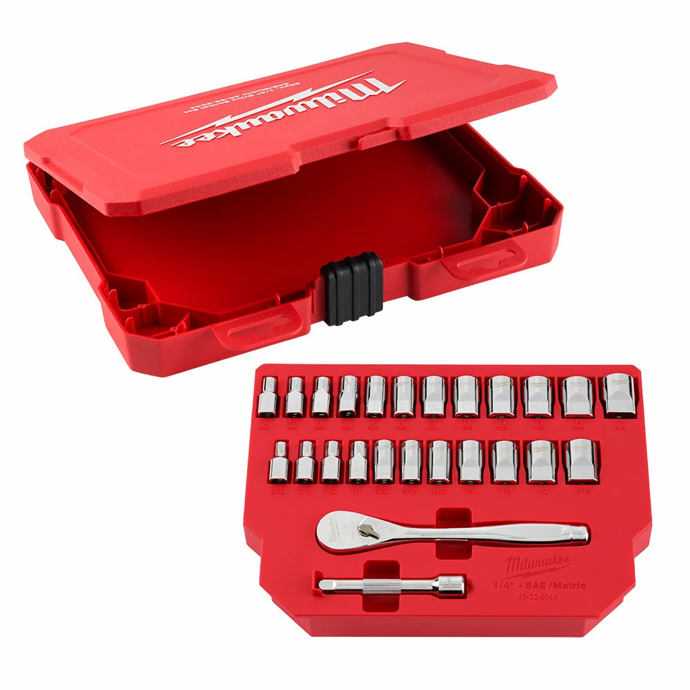 Milwaukee 48-22-9044 1/4" Drive Metric SAE Ratchet/Socket Set - 25 PC Tools & Equipment 5 Milwaukee 48-22-9044 1/4" Drive Metric SAE Ratchet/Socket Set - 25 PC Tools & Equipment