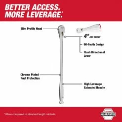 Tools & Equipment Milwaukee 48-22-9050 1/2” Drive 18” Ratchet Chrome Plated W/ Extended Handle