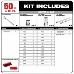Milwaukee 48-22-9489 Heavy Duty Metric/SAE Mechaincs Tool Set 191 PC