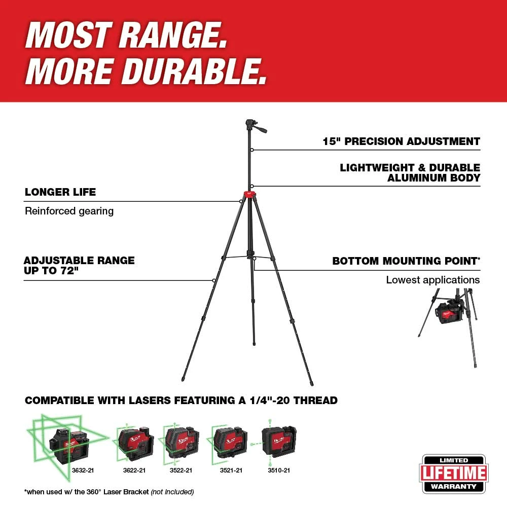 Tools & Equipment Milwaukee 48-35-1411 72" Adjustable Lightweight Durable Aluminum Laser Tripod 4 Tools & Equipment Milwaukee 48-35-1411 72" Adjustable Lightweight Durable Aluminum Laser Tripod