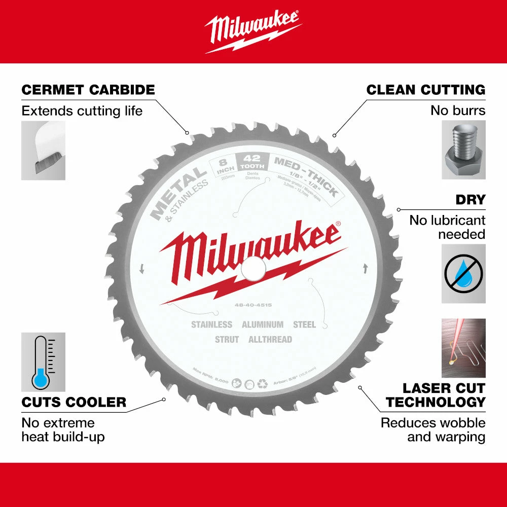 Milwaukee 48-40-4515 8-Inch 42-TPI Durable Metal Cutting Circular Saw Blade 4 Milwaukee 48-40-4515 8-Inch 42-TPI Durable Metal Cutting Circular Saw Blade