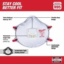 Milwaukee 48-73-4004 N95 Professional Valved Respirator W/ Gasket - 10pk