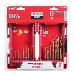 Power Tools Milwaukee 48-89-4630 SHOCKWAVE Durable Impact Duty Titanium Drill Bit Set -15 PC