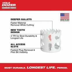 Tools & Equipment Milwaukee 49-22-3077 9 PC HOLE DOZER W/Carbide Teeth Hole Saw Large Diameter Kit