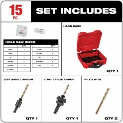 Milwaukee 49-22-3097 15 PC HOLE DOZER W/ Carbide Teeth Hole Saw Kit