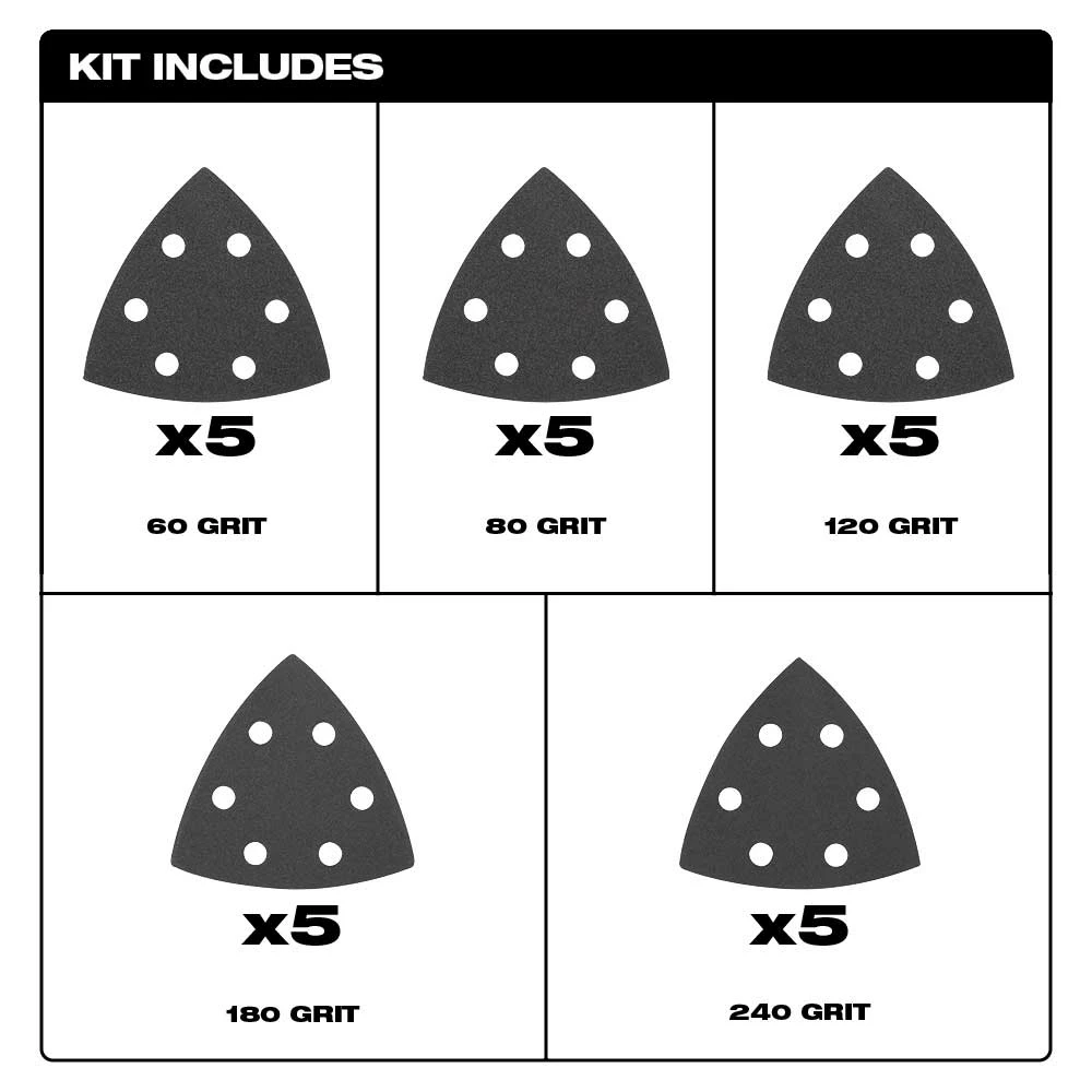 Tools & Equipment Milwaukee 49-25-2025 OPEN-LOK 3-1/2" Triangle Sandpaper Variety Pack - 25 PC 5 Tools & Equipment Milwaukee 49-25-2025 OPEN-LOK 3-1/2" Triangle Sandpaper Variety Pack - 25 PC