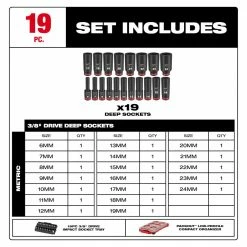 Tools & Equipment Milwaukee 49-66-6801 SHOCKWAVE 3/8” Impact Duty Socket MM PACKOUT Set - 19 PC
