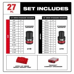 Milwaukee 49-66-6804 SHOCKWAVE 1/2” Impact Duty Socket MM PACKOUT Set - 27 PC Tools & Equipment