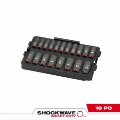 Milwaukee 49-66-6816 SHOCKWAVE 3/8” Impact Duty Socket MM TRAY Set - 19 PC Tools & Equipment