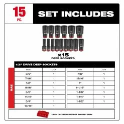 Tools & Equipment Milwaukee 49-66-6817 SHOCKWAVE 1/2" Impact Duty Socket SAE TRAY Set - 15 PC