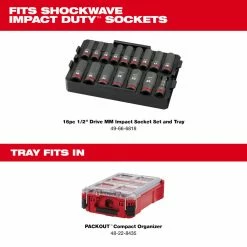 Milwaukee 49-66-6818 SHOCKWAVE 1/2” Impact Duty Socket MM TRAY Set - 16 PC Tools & Equipment
