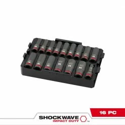 Milwaukee 49-66-6818 SHOCKWAVE 1/2” Impact Duty Socket MM TRAY Set - 16 PC Tools & Equipment