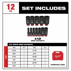 Milwaukee 49-66-7006 SHOCKWAVE 3/8" Drive SAE 6 Point Socket Set - 12PC Tools & Equipment