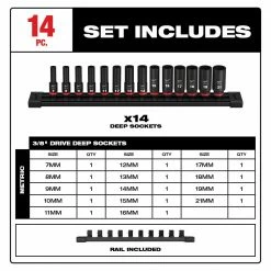 Milwaukee 49-66-7008 SHOCKWAVE 3/8" Drive Metric 6 Point Socket Set - 14PC