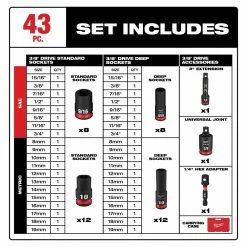Milwaukee 49-66-7009 SHOCKWAVE 3/8" Impact Duty SAE/Metric Socket Set - 43 PC Tools & Equipment