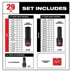 Milwaukee 49-66-7016 SHOCKWAVE 1/2" Impact Duty SAE/Metric Socket Set - 29 PC