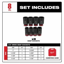 Milwaukee 49-66-7018 SHOCKWAVE Impact Duty 3/4" SAE 6 Point Socket Set - 8PC