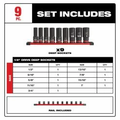 Milwaukee 49-66-7022 SHOCKWAVE 1/2" Drive SAE 6 Point Socket Set - 9PC Tools & Equipment 9 Milwaukee 49-66-7022 SHOCKWAVE 1/2