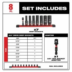 Milwaukee 49-66-7024 SHOCKWAVE 3/8" Drive SAE 6 Point Impact Socket Set - 8PC Tools & Equipment