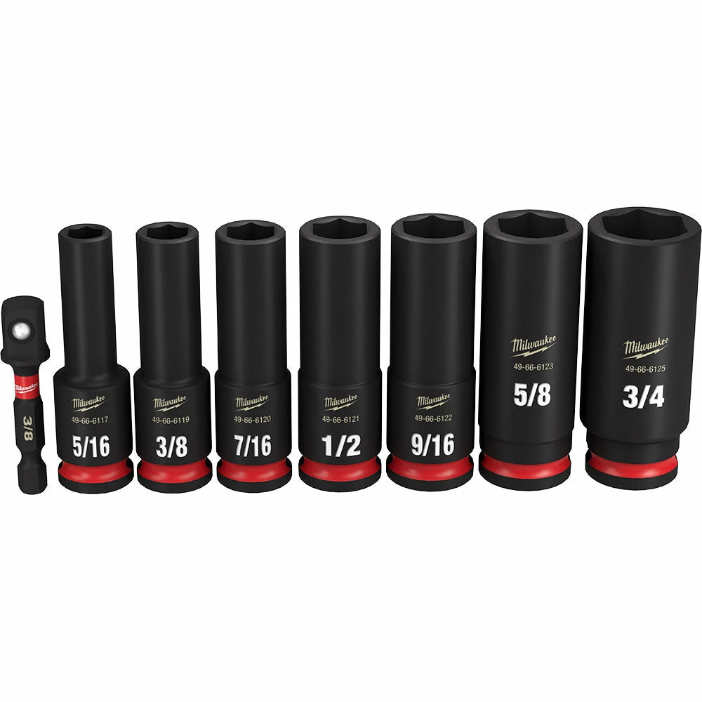 Milwaukee 49-66-7024 SHOCKWAVE 3/8" Drive SAE 6 Point Impact Socket Set - 8PC Tools & Equipment 7 Milwaukee 49-66-7024 SHOCKWAVE 3/8" Drive SAE 6 Point Impact Socket Set - 8PC Tools & Equipment
