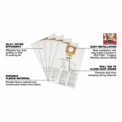 Milwaukee 49-90-1979 6 Gallon Vacuum Fleece Dust Bags - 5 PK Tools & Equipment