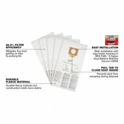 Milwaukee 49-90-1989 9 Gallon Vacuum Fleece Dust Bags - 5 PK Tools & Equipment