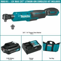 Makita RW01R1 12V MAX CXT Cordless 3/8 - 1/4 Inch Square Drive Ratchet Kit